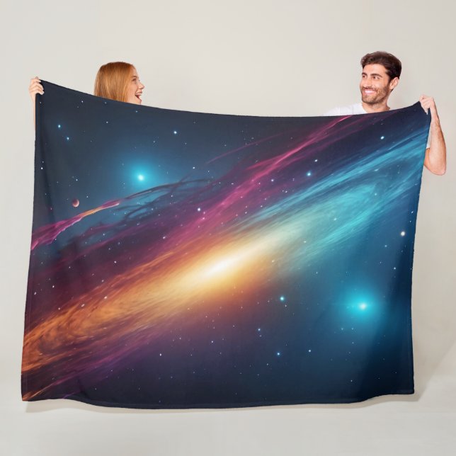 Colorful Outer Space Cosmic Nebula Abstract Fleece Blanket (In Situ)