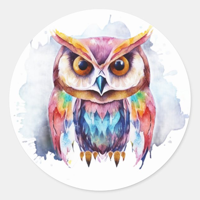 Colorful owl.  classic round sticker (Front)