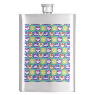 Colorful Owl Pattern Hip Flask