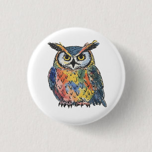 Colorful Owl Watercolor 3 Cm Round Badge