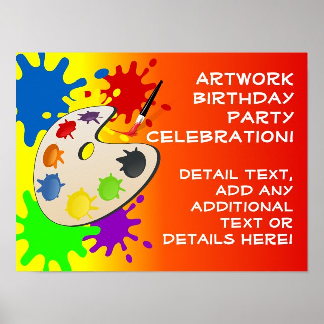 Colorful Paint Palette Art Painting Birthday Party Poster (Front)