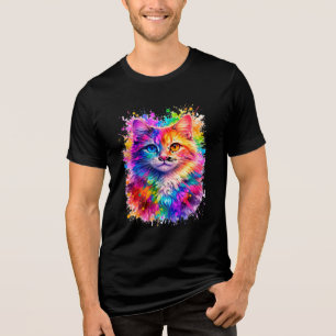 Colorful Paint Splash Cat Illustration  Tri-Blend Shirt