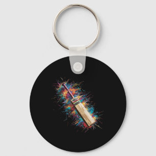 Colorful Paint Splash Cricket T Art Graphic Key Ring