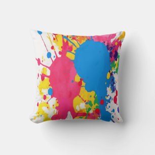 Colorful Paint Splashes Cushion