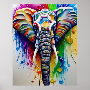 Colorful Paint Splatter African Elephant Poster