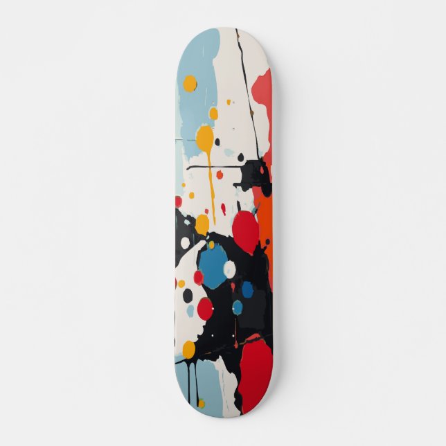 Colorful Paint Splatter Drip Abstract Design Skateboard (Front)