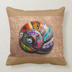 Colorful Painted Snail Shell Square Throw Pillow