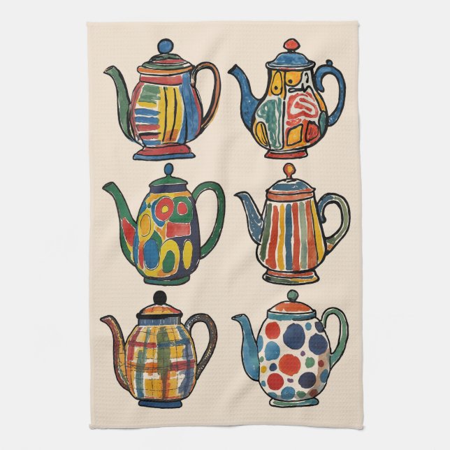 Colorful Painterly Teapot Towel (Vertical)