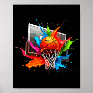 Colorful Paints Splash Basketball Ball Artwork Poster