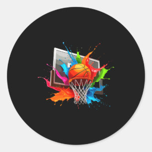 Colorful Paints Splash Basketball Ball Classic Round Sticker