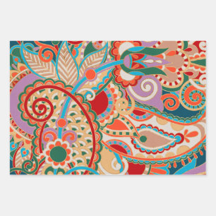 Colorful Paisley Ornament Wrapping Paper Sheet