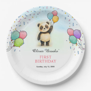 Colorful Panda Theme 1st Birthday Party  Paper Plate