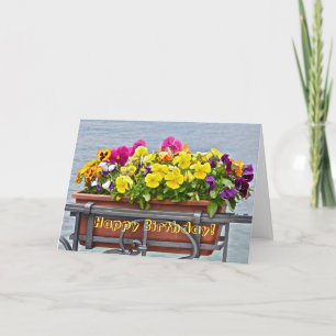 COLORFUL PANSIES IN FLOWER BOX/HAPPY BIRTHDAY!" CARD