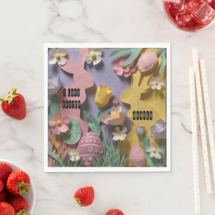 Colorful Paper Cut Bunny & Easter Egg Party Napkin