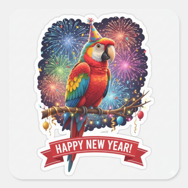 Colorful Parrot New Year Sticker (Front)