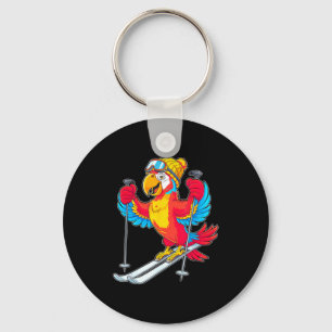 Colorful parrot skiing adventure winter fun key ring