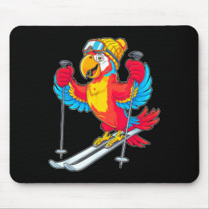 Colorful parrot skiing adventure winter fun mouse pad