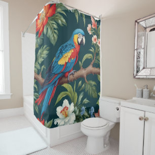 Colorful Parrot Tropical Jungle Leaves Shower Curtain