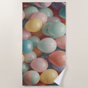 Colorful Party Balloons Pattern Beach Towel