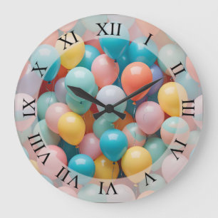 Colorful Party Balloons Pattern  Large Clock