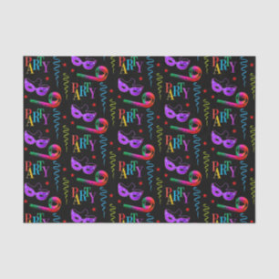 Colorful Party Masks Celebration Collage Black Tissue Paper