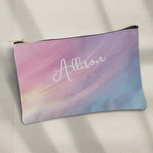 Colorful Pastel Abstract Rainbow Pattern, Pink Accessory Pouch