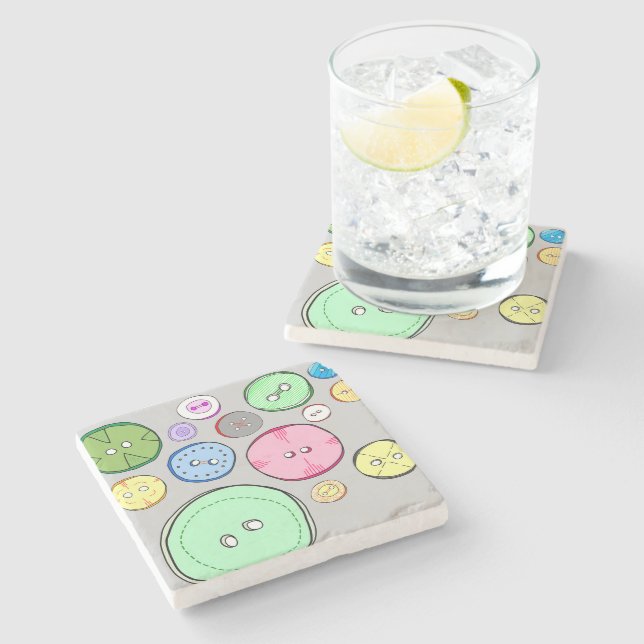 Colorful Pastel Buttons Stone Coaster (Side)