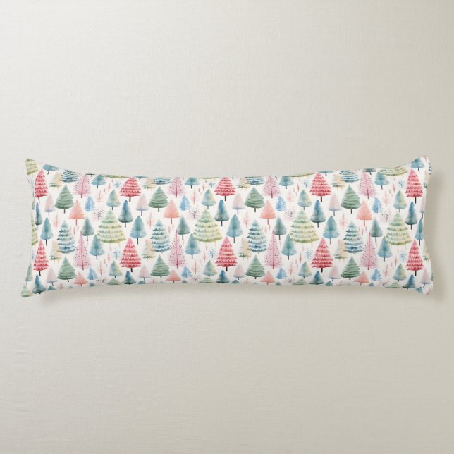 Colorful Pastel Christmas Pine Trees Pattern Body Cushion (Front)