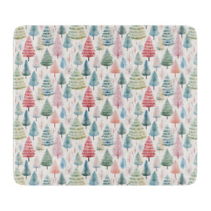 Colorful Pastel Christmas Pine Trees Pattern Cutting Board