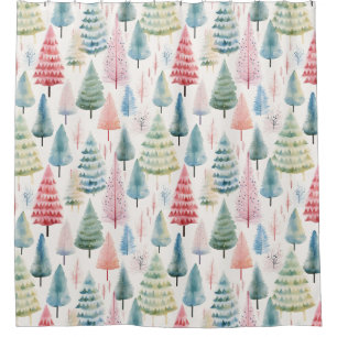 Colorful Pastel Christmas Pine Trees Pattern Shower Curtain