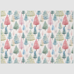Colorful Pastel Christmas Pine Trees Pattern Tissue Paper