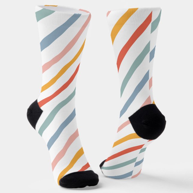 Colorful Pastel Diagonal Stripes Socks (Angled)