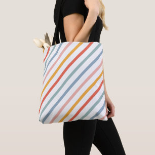 Colorful Pastel Diagonal Stripes Tote Bag