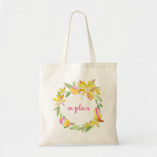 Colorful Pastel Floral Wreath Easter Egg Hunt  Tote Bag