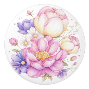 Colorful Pastel Flowers Floral Ceramic Knob