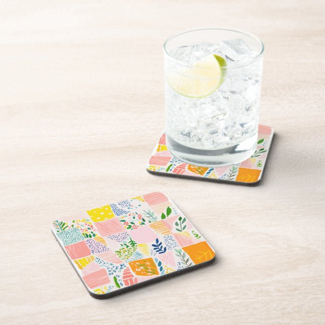 Colorful Pastel Patchwork Preppy Coaster (Right Side)