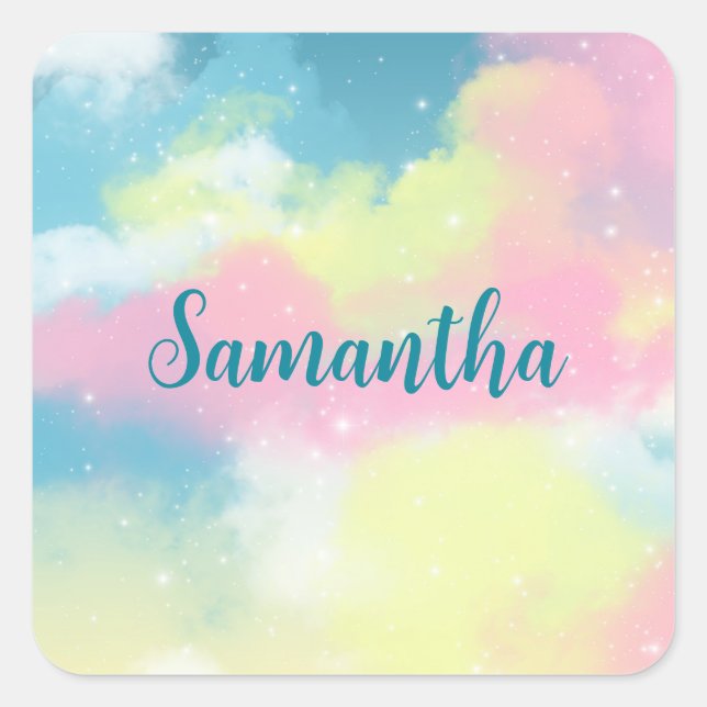Colorful pastel retro rainbow dreamy clouds square sticker (Front)