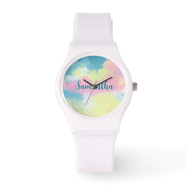 Colorful pastel retro rainbow dreamy clouds watch (Front)