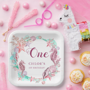 Colorful Pastel Under the Sea Birthday Paper Plate
