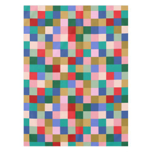 Colorful Patchwork Checkerboard Modern Holiday Tablecloth