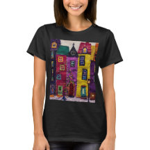 Colorful Patchwork Houses Textile Art