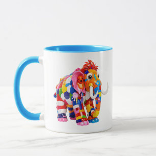 Colorful Patchwork Mammoth Standing Front View Mug