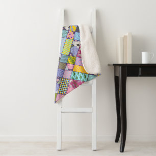 Colorful Patchwork Pattern Geometric Flowers Dots Sherpa Blanket