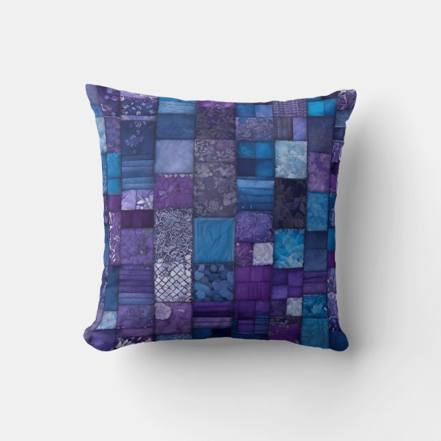 Colorful Patchwork Quilt Art Square Throw Pillow (Front)