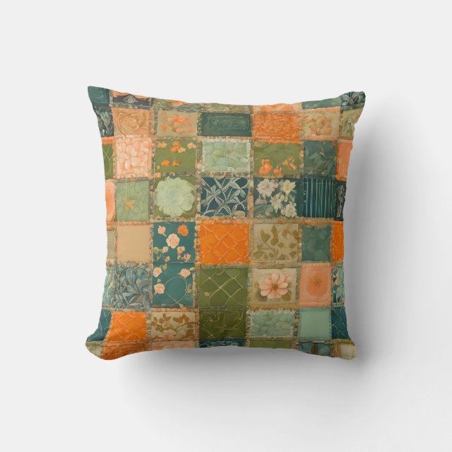 Colorful Patchwork Quilt Art Square Throw Pillow (Front)