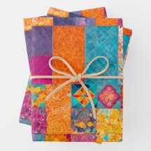 Colorful Patchwork Quilt Wrapping Paper Sheets