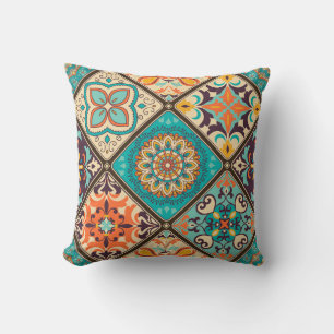 Colorful patchwork tile: Islamic motifs. Cushion