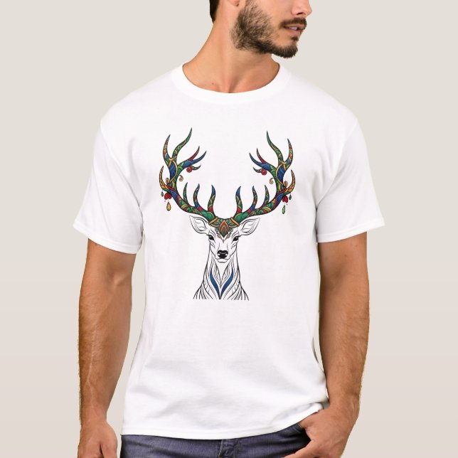 Colorful Pattern Deer Head Shirt | Boho Wildlife  (Front)