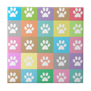 Colorful paw prints pattern  ceramic tile
