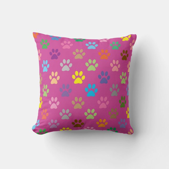 Colorful paw prints pattern  cushion (Front)